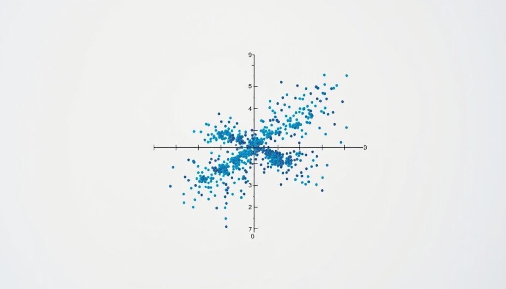 A detailed scatter plot on a clean, minimalist background. In the foreground, a collection of data points in varying shades of blue, forming a clear correlation pattern. The axes are labeled, showcasing the relationship between two numerical variables. The background is a plain, neutral tone, allowing the scatter plot to take center stage. Subtle gridlines provide a sense of structure, while the overall composition strikes a balance between analytical clarity and aesthetic appeal. Lighting is soft and diffused, creating a professional, educational tone suitable for an article introduction on the fundamentals of scatter plots.