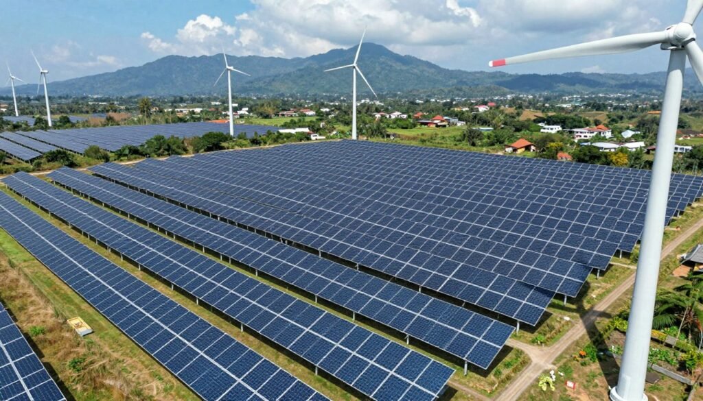renewable energy solar panels and wind turbines